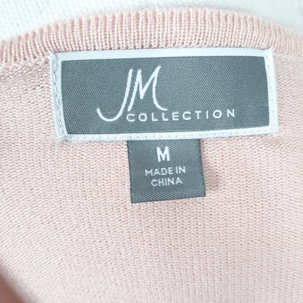 JM Collection Sweater M Peach Faux Gems 369 - Picture 6 of 7